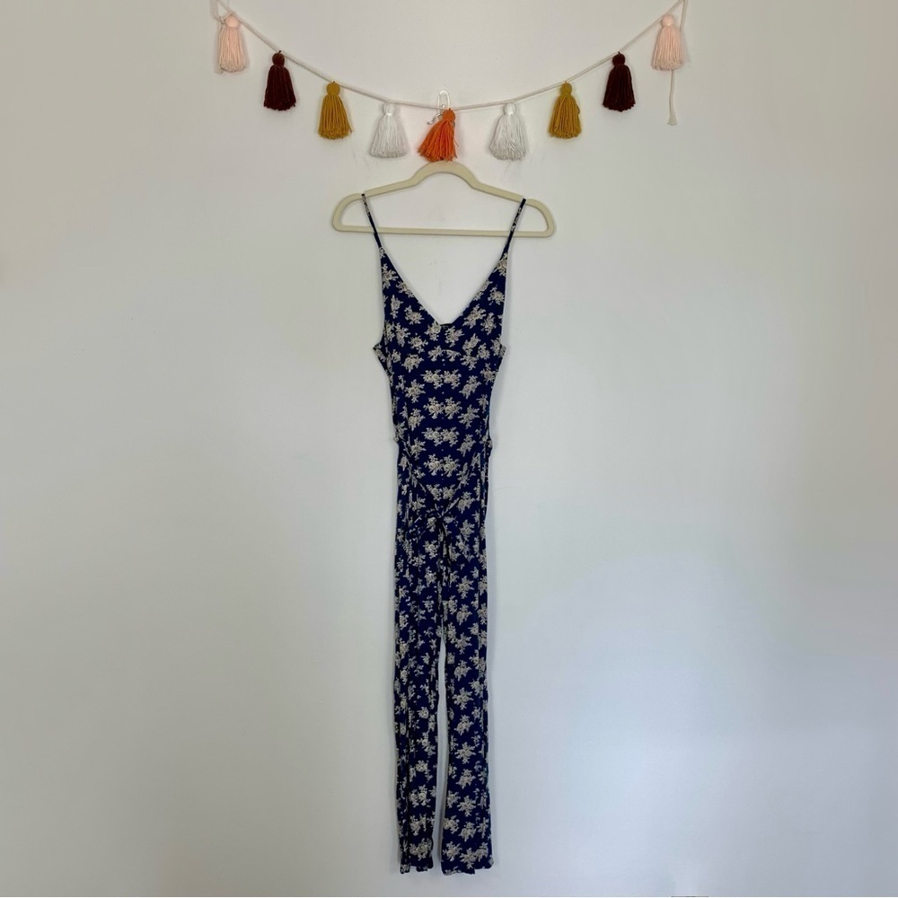 Zinga Blue Floral Print Jumpsuit Size Medium